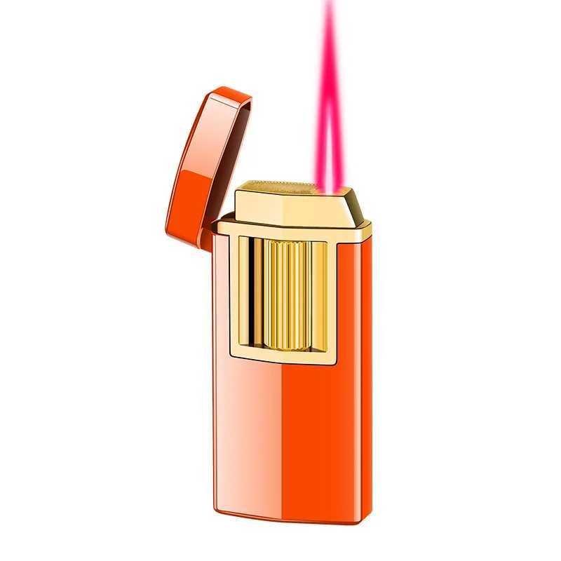 New Metal Roller No Gas Electric Integrated Electronic Ignition Lighter Turbo Torch Red Flame Butane Cigar Gift for Men