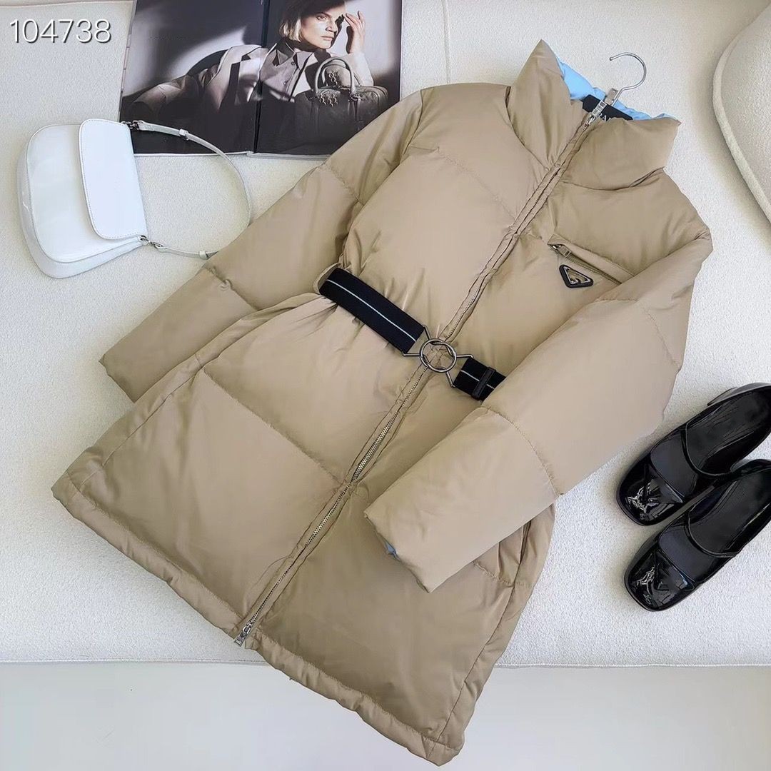 Manteau parkas mi-long rembourré en coton pour femme, nouveau design, col montant avec ceinture, SML