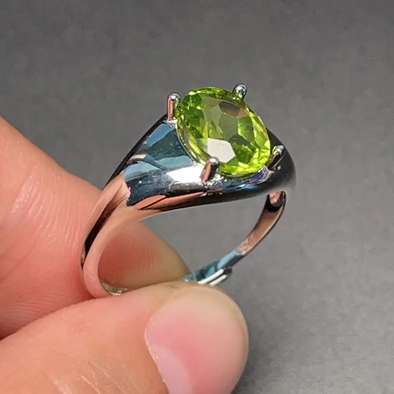 Anel de peridoto de prata esterlina real garantido para mulher de escritório 7mm x 9mm 1ct anel de prata peridoto natural 925 com revestimento de ouro 18K