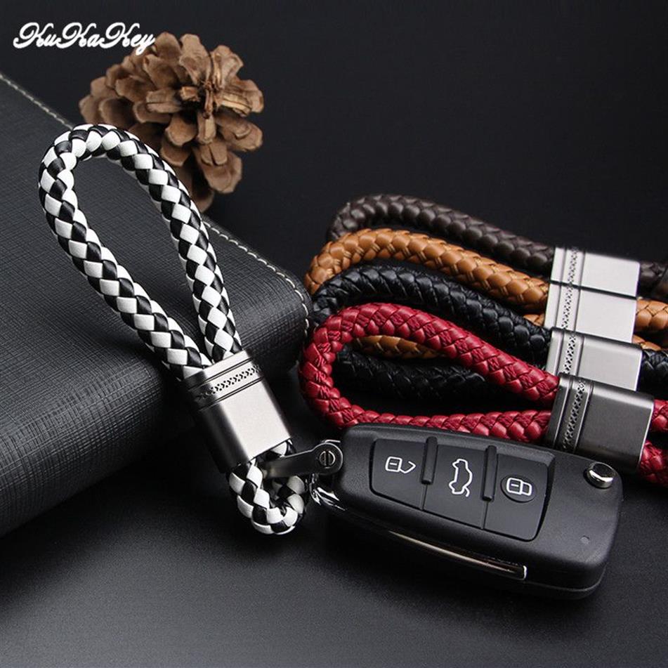 kukakey pu 가죽 자동차 키 체인 Keyring Emblem for Infiniti Kia Lada Land Rover Key Rings 체인 홀더 FOB1198I