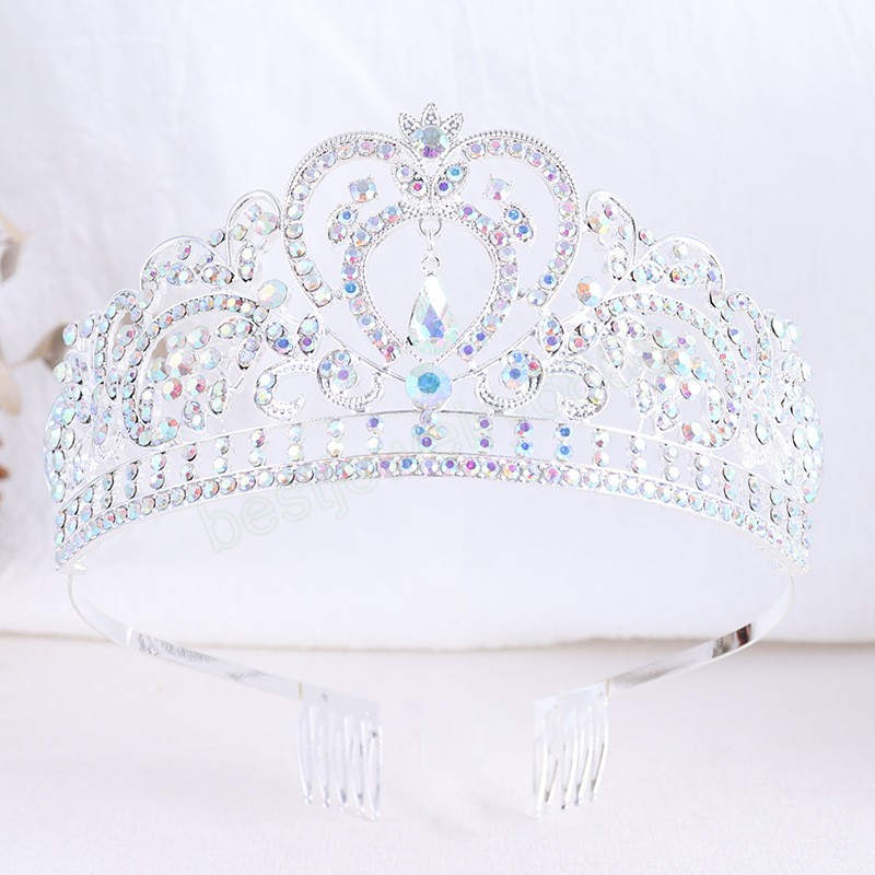 Birthday Tiara Crystal Bridal Crown Diadem Veil Tiaras with Comb Wedding Hair Accessories Headpieces Head Jewelry Party