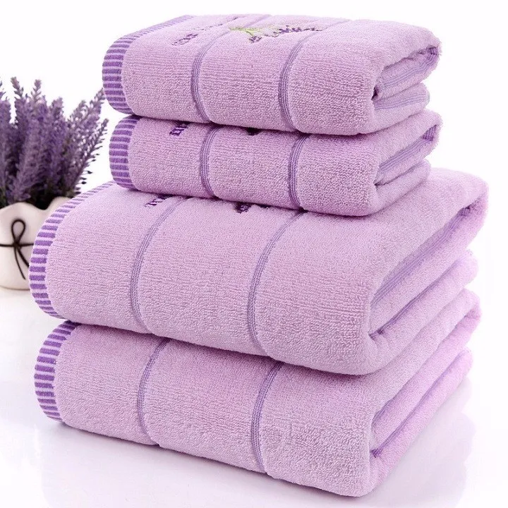 High Quality Luxury 100% Lavender Cotton Fabric Purple White Towel Set Bath Towels For Adults Child Face Towel Bathroom 218F