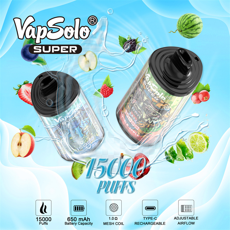 Eu Warehouse 15000 PUFFS Vape jetable Mesh Coil E Cigarette Vapsolo Super 15 K Batterie rechargeable 650mAh Pré-remplie 25ml Pods Cartouches Stylo électronique