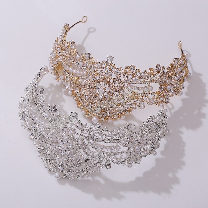 Korean Silver Color Crown Hair Accessories Luxury Crystal Tiara For Women Wedding Headdress Bridal Hair Jewelry