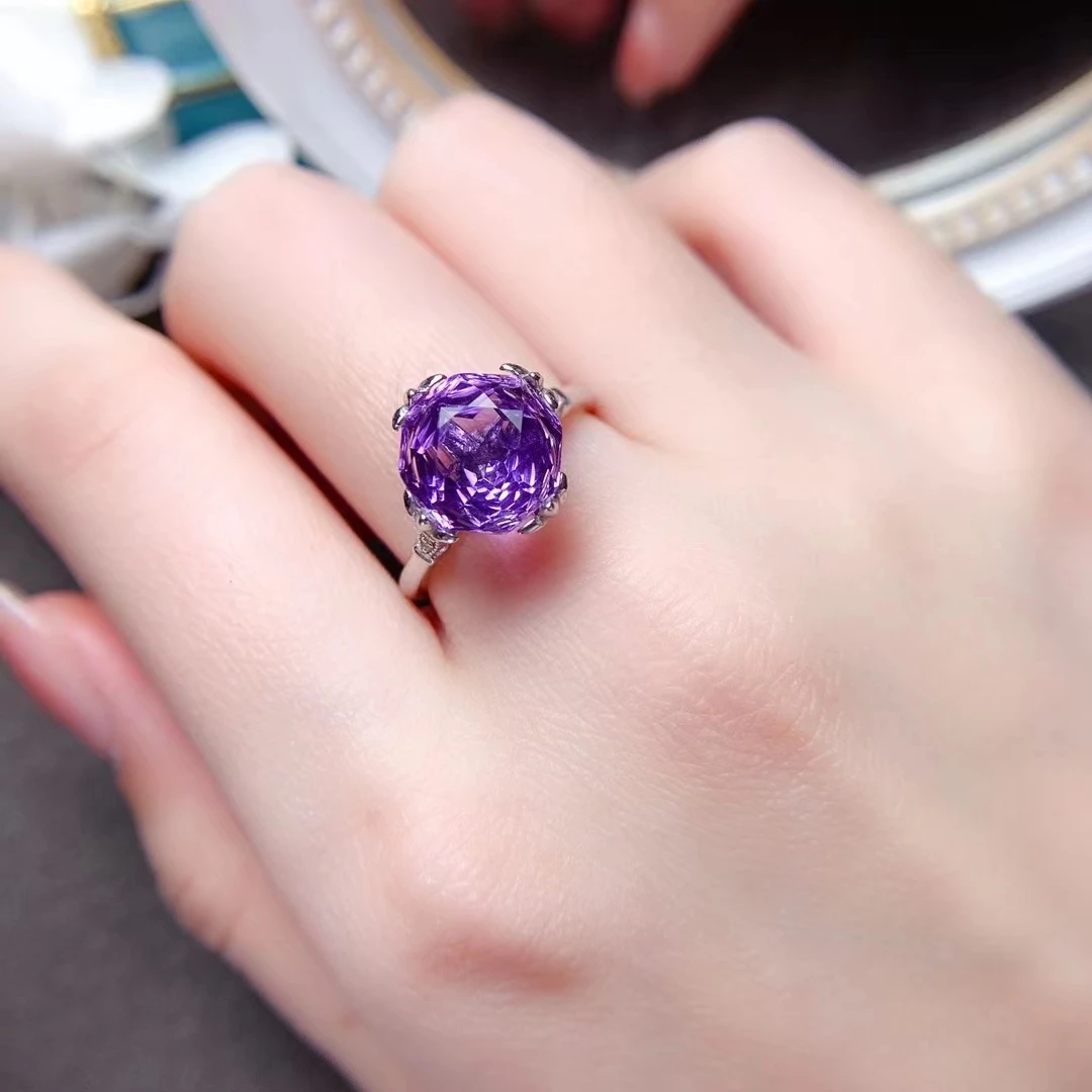 Bague en améthyste en forme de Rose de qualité VVS 4ct, bague en argent améthyste naturelle de qualité VVS, bijoux en pierres précieuses en argent 925 à la mode