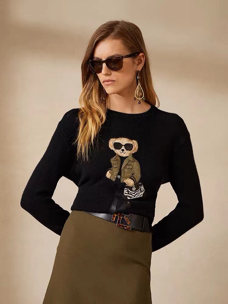 169133 Fashion Classic Trendy Luksusowy projektant RL Knited Sweter Women Little Bear Wzory haftowe