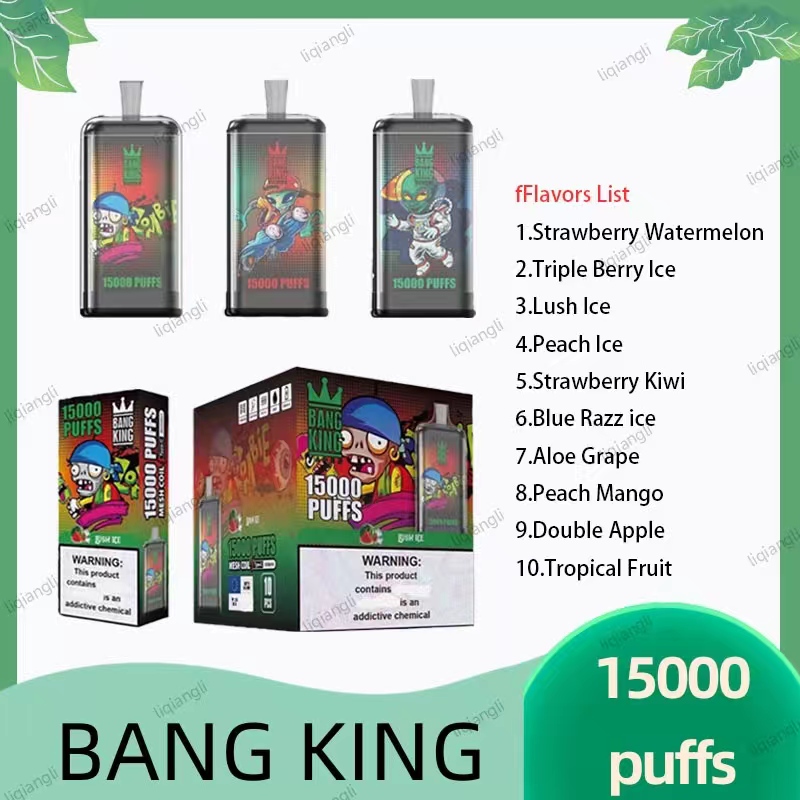 Bang King 15000 퍼프 15K 퍼프 일회용 vape 펜 E 담배 650mah 충전식 배터리 25ml 포드 메쉬 코일 vape 2%3%5%일회용 전자 담배.