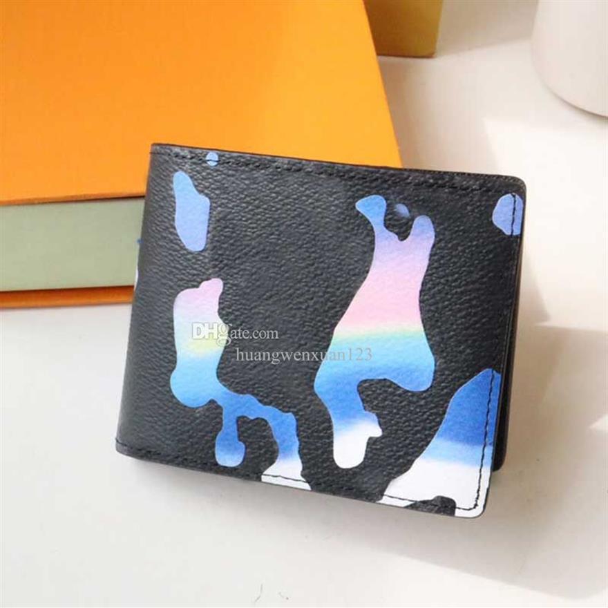 2023 Nieuwe Designer Wallet Men Korte portemonnee Graffiti canvas lederen vrouwen Purse mode creditcardhouder kleuren kaarthouder met BO235K