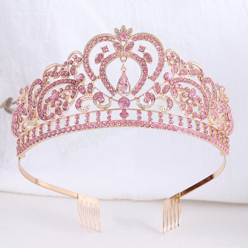 Birthday Tiara Crystal Bridal Crown Diadem Veil Tiaras with Comb Wedding Hair Accessories Headpieces Head Jewelry Party