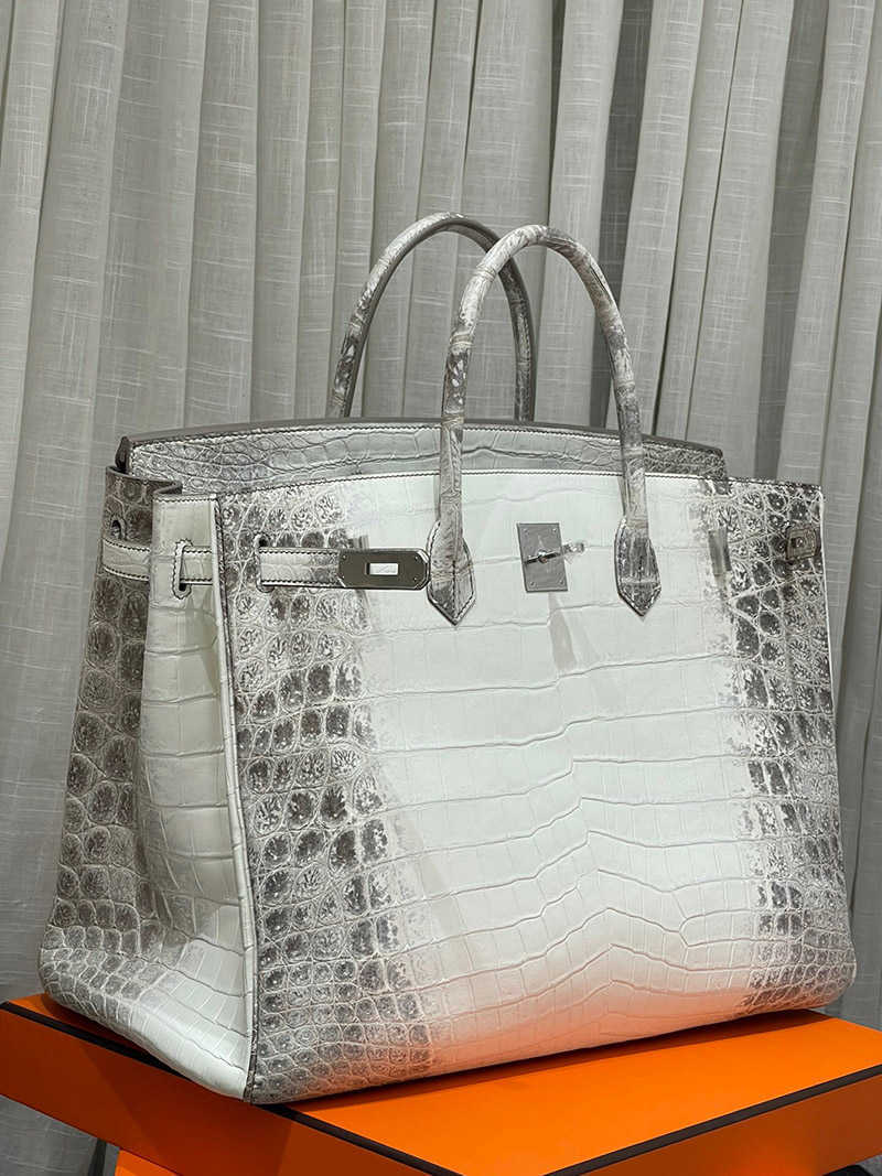 Bolsa de couro personalizada hac 50cm estilo handswen artesanal couro de crocodilo de alta qualidade branco grande 40cm para prata luxo hardware 0xco