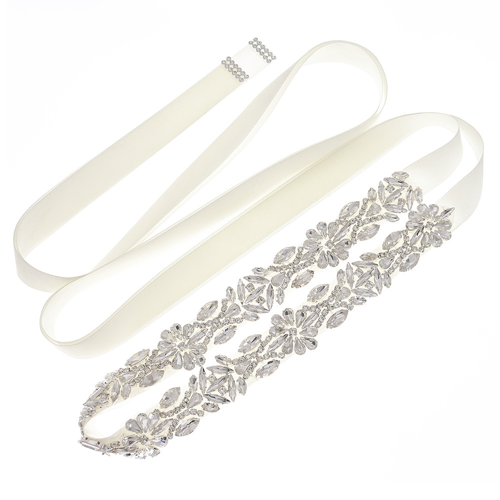 Zilver Sparkly Steentjes Bruidsriem Voor Trouwjurk Mode Wit Lint Vrouwen Sjerp Voor Taille Bruid Accessoires Gift CL3032