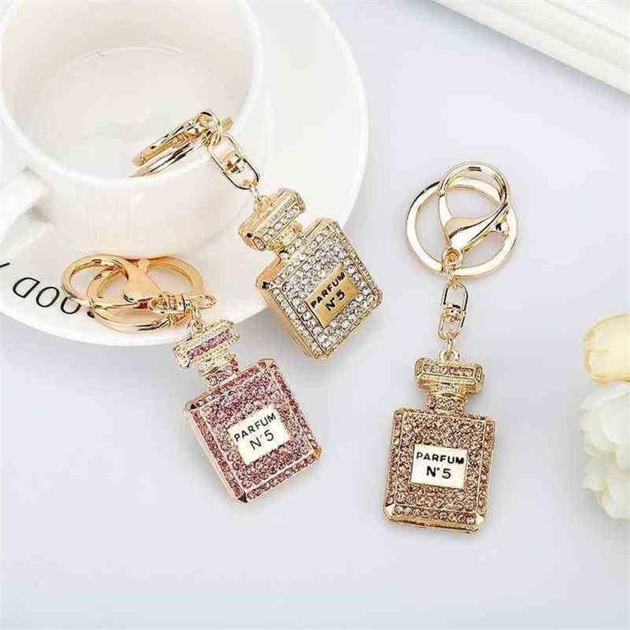 Porte-clés Mode créative strass porte-clés bouteille de parfum porte-clés femme sac voiture clé pendentif ligne cadeau d'anniversaire T2209093058