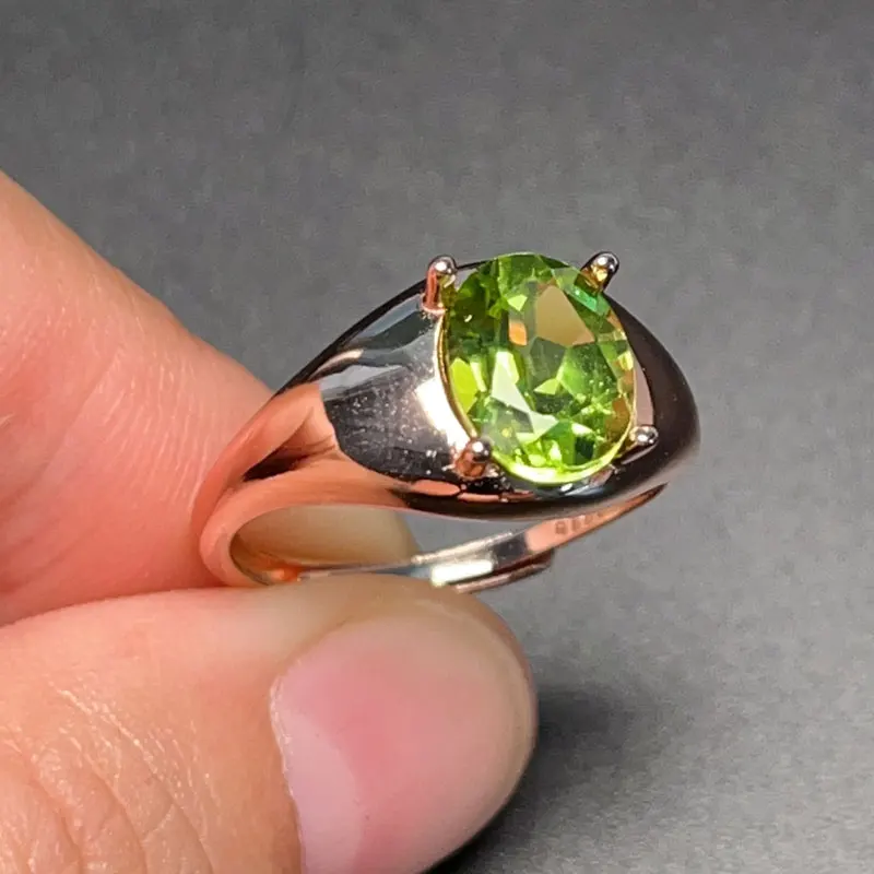 Anel de peridoto de prata esterlina real garantido para mulher de escritório 7mm x 9mm 1ct anel de prata peridoto natural 925 com revestimento de ouro 18K