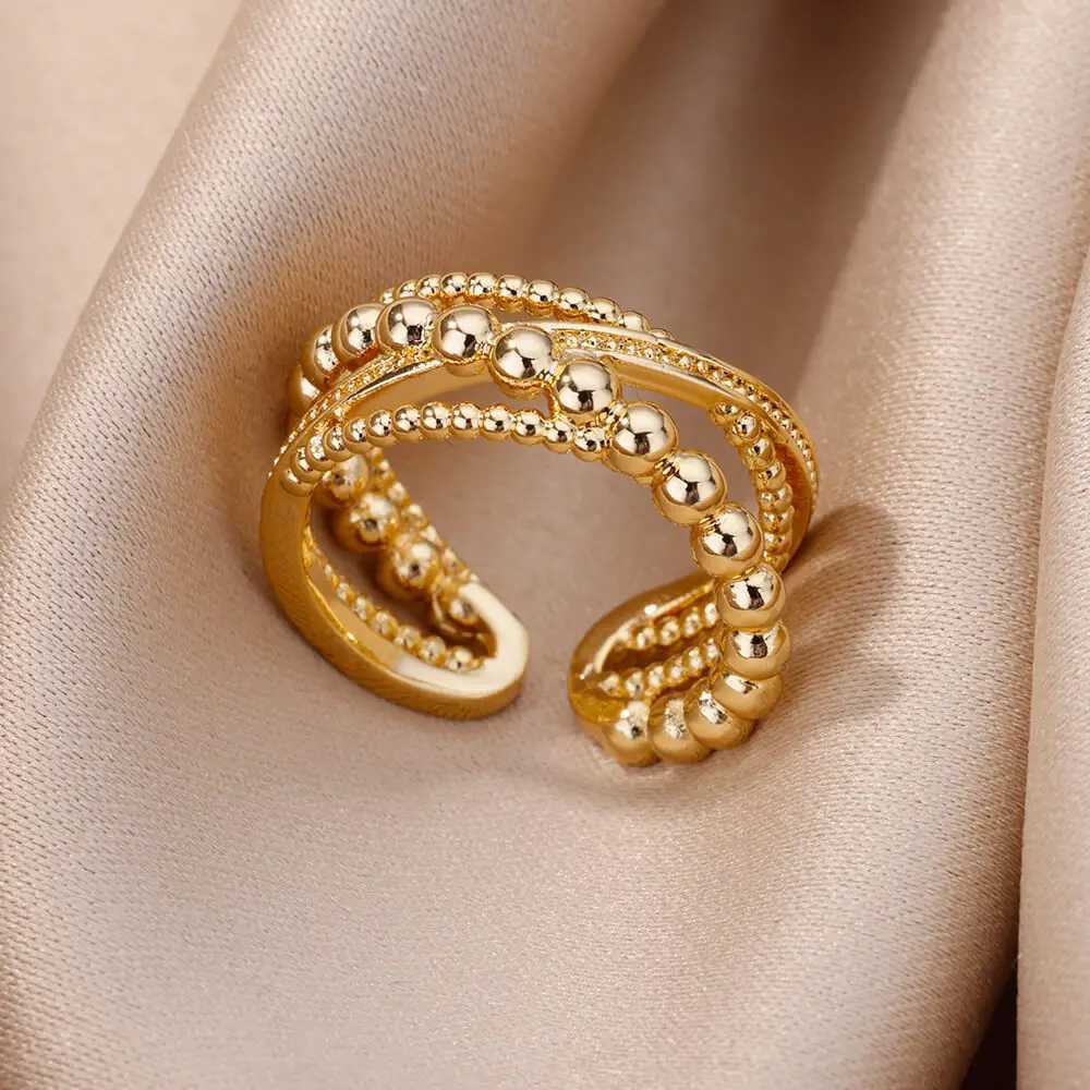 Wedding Rings Stainless Steel Bead Twist Cross Rings For Women Gold Color Irregular Opening Ring Wedding Aesthetic Jewelry anillos mujer