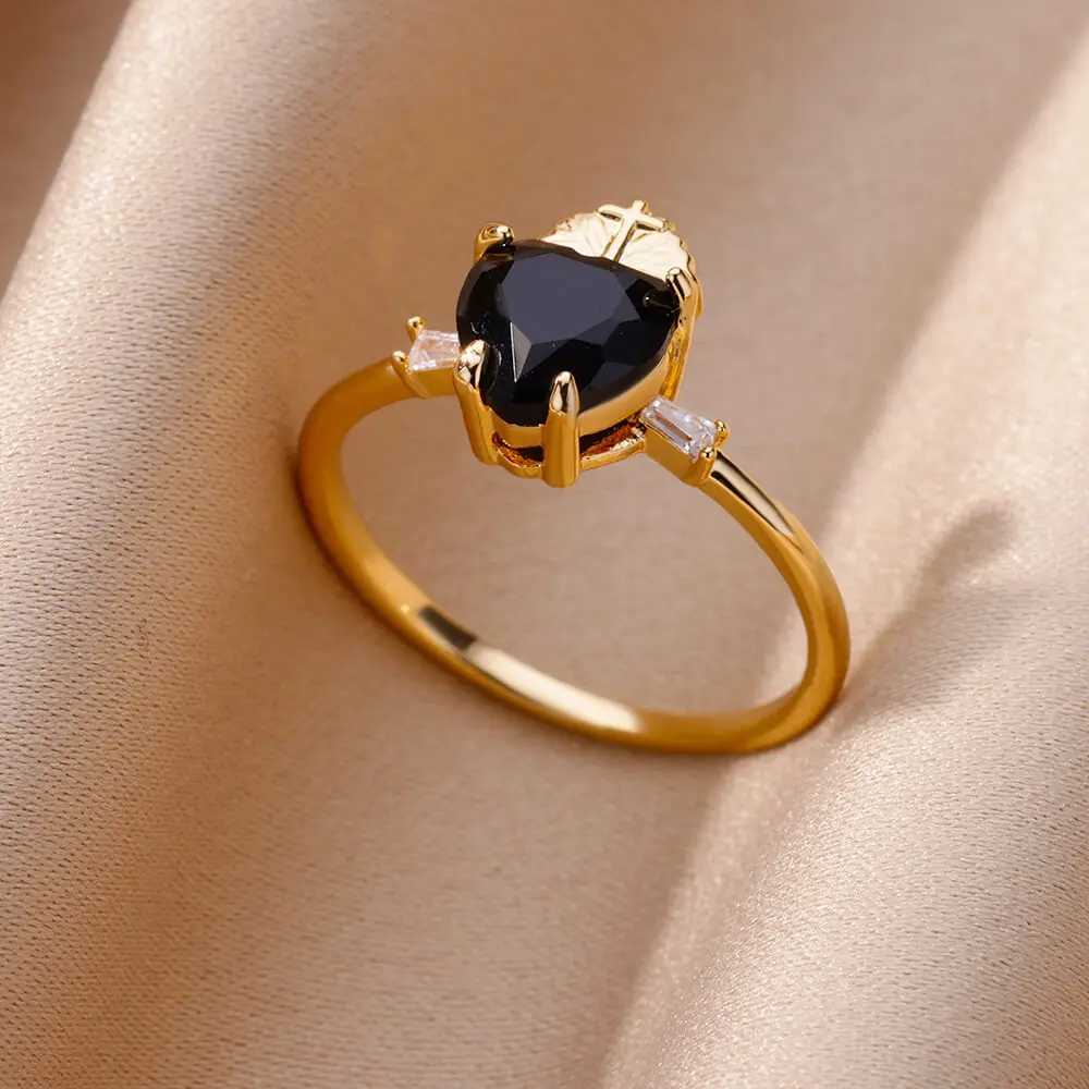 Wedding Rings Gold Color Stainless Steel Ring for Women Colorful Cubic Zircon Heart Opening Adjustable Ring Fashion Jewelry Wedding Gift