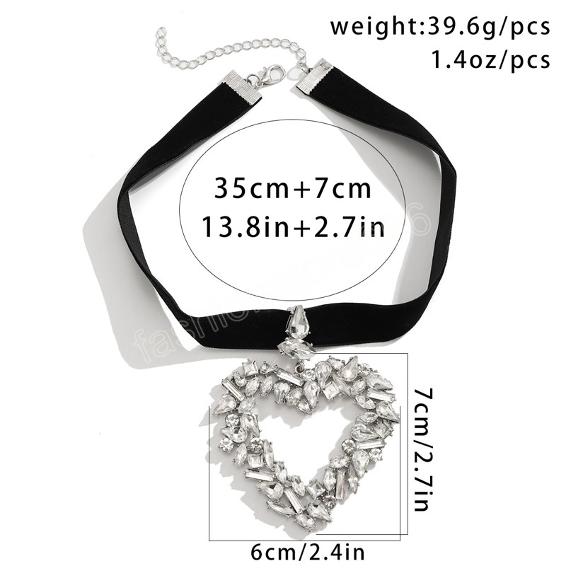 Collar de corazón grande con diamantes de imitación a la moda, Gargantilla de terciopelo negro, joyería Sexy para el cuello de fiesta, Collar personalizado para clavícula Y2K