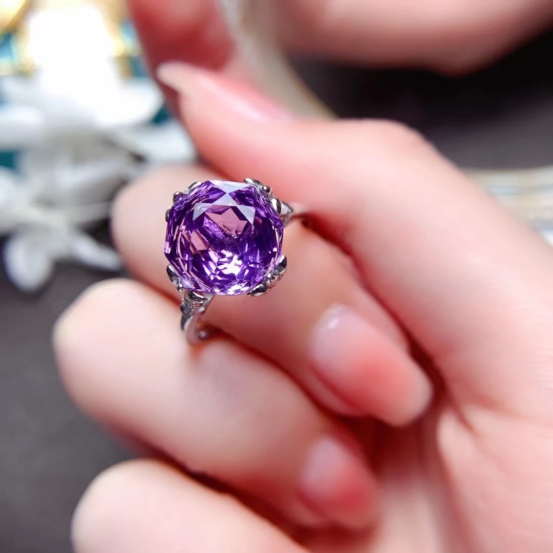 Bague en améthyste en forme de Rose de qualité VVS 4ct, bague en argent améthyste naturelle de qualité VVS, bijoux en pierres précieuses en argent 925 à la mode