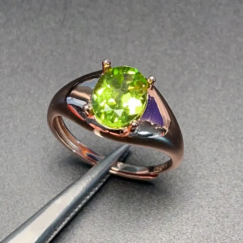 Anel de peridoto de prata esterlina real garantido para mulher de escritório 7mm x 9mm 1ct anel de prata peridoto natural 925 com revestimento de ouro 18K