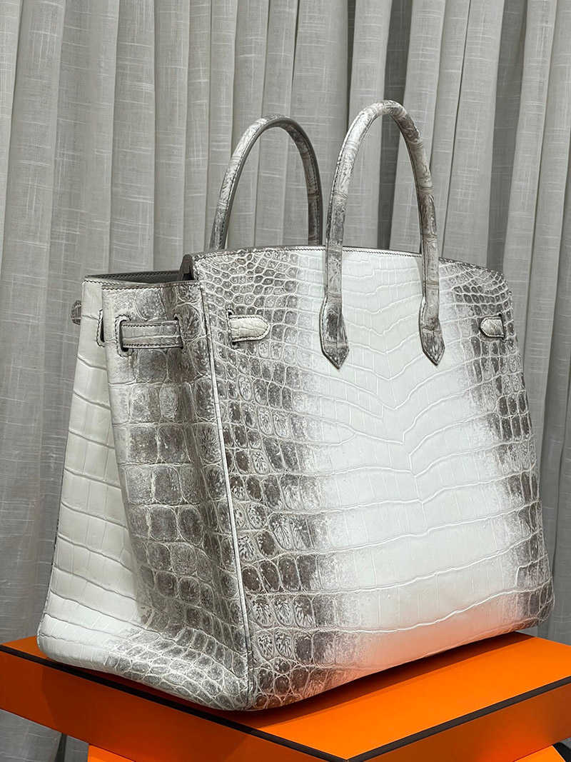 Bolsa de couro personalizada hac 50cm estilo handswen artesanal couro de crocodilo de alta qualidade branco grande 40cm para prata luxo hardware 0xco