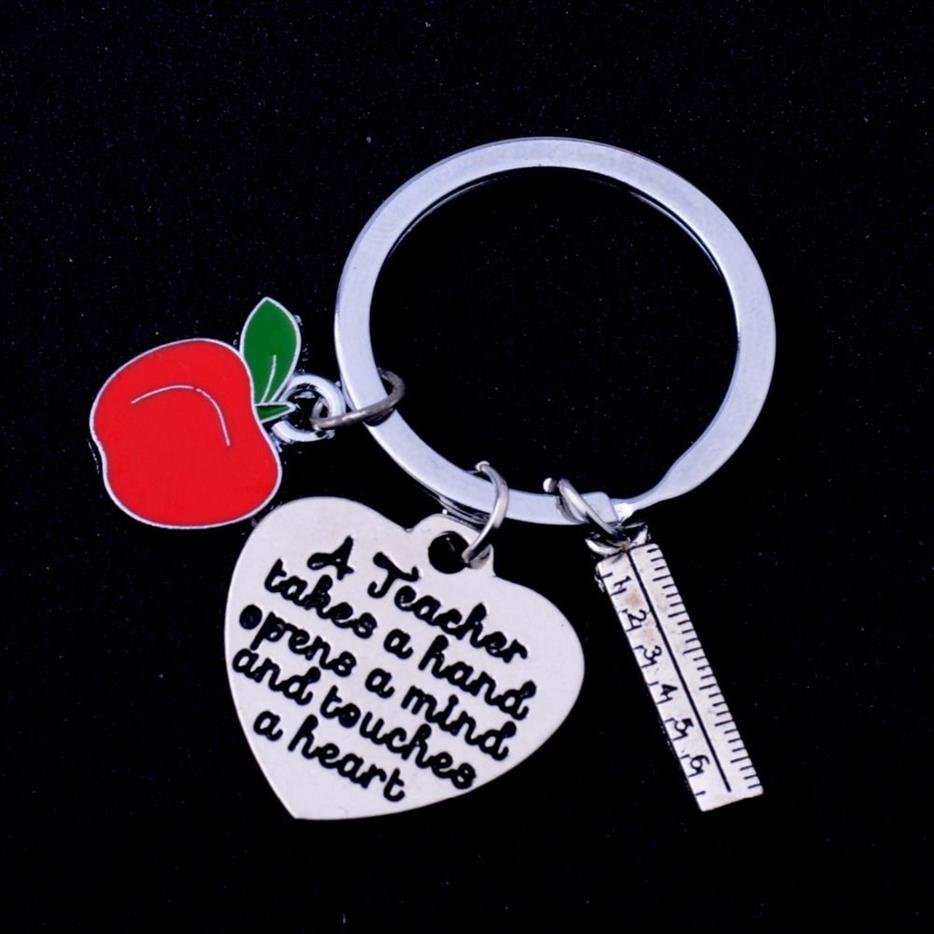 En lärare tar en hand öppnar sinnet och berör hjärtnyckelkakargåvor Bpple Ruler Charms Keyrings For Teachers Jewelry Keych2465