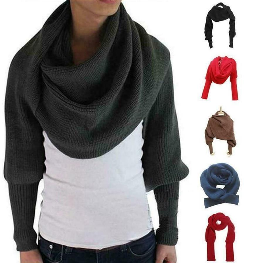 Scarves Fashion Women Lady Knitted Sweater Tops Scarf With Sleeve Wrap Winter Warm Shawl Black Beige Green Red295A