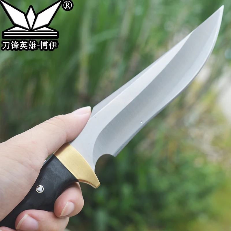 Outdoor Camping Messer 440C Full Tang Feststehendes Messer mit Scheide Holzgriff Taktisches Überlebensmesser Selbstverteidigungswerkzeug EDC Rettungsmesser,