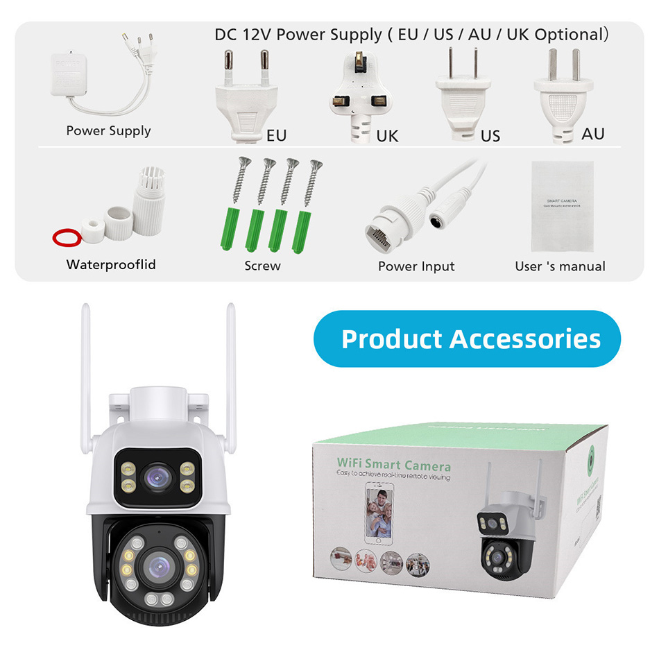 Caméra Wifi 8MP 4K PTZ double objectif avec double écran Ai détection humaine suivi automatique caméra de Surveillance extérieure iCSee