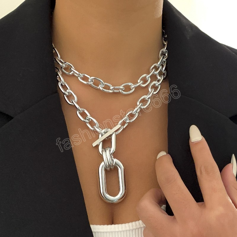 Collana girocollo grande CCB esagerata donna Ragazza Hiphop Catena robusta OT Collana con fibbia sul collo Regalo di gioielli feste