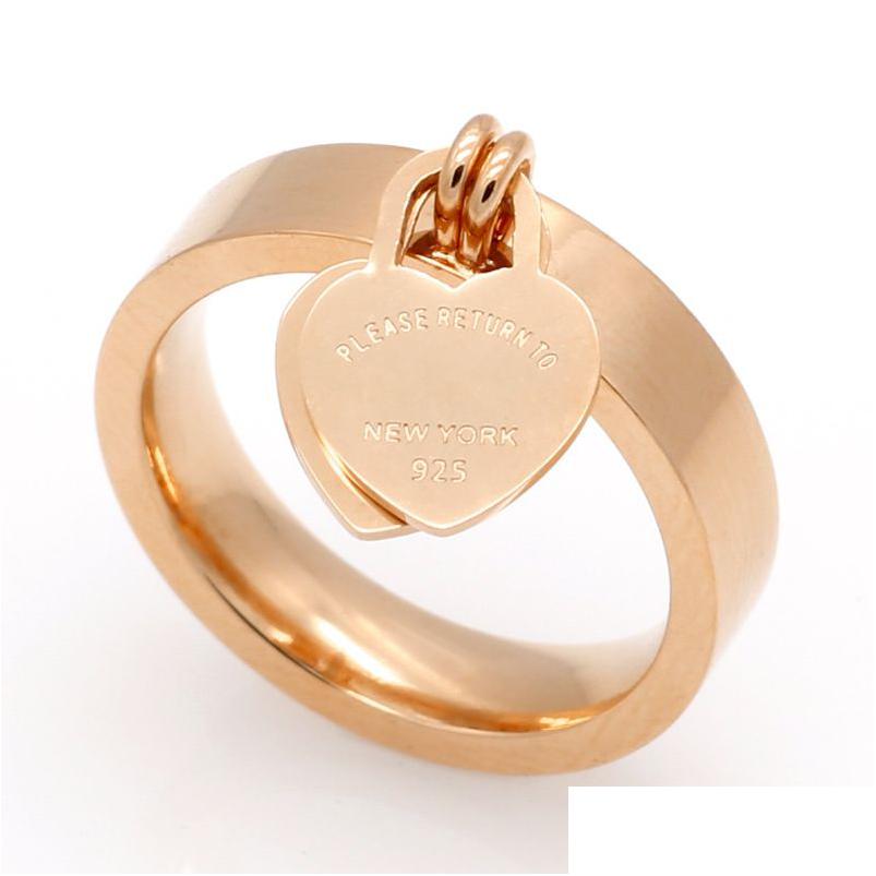 Band Rings Designer Ring Smycken Love Heart 316l Titanium Gold-Plated Heart-Shaped Fashion T Letter Dubbel kvinnliga löften för mig Dhkla