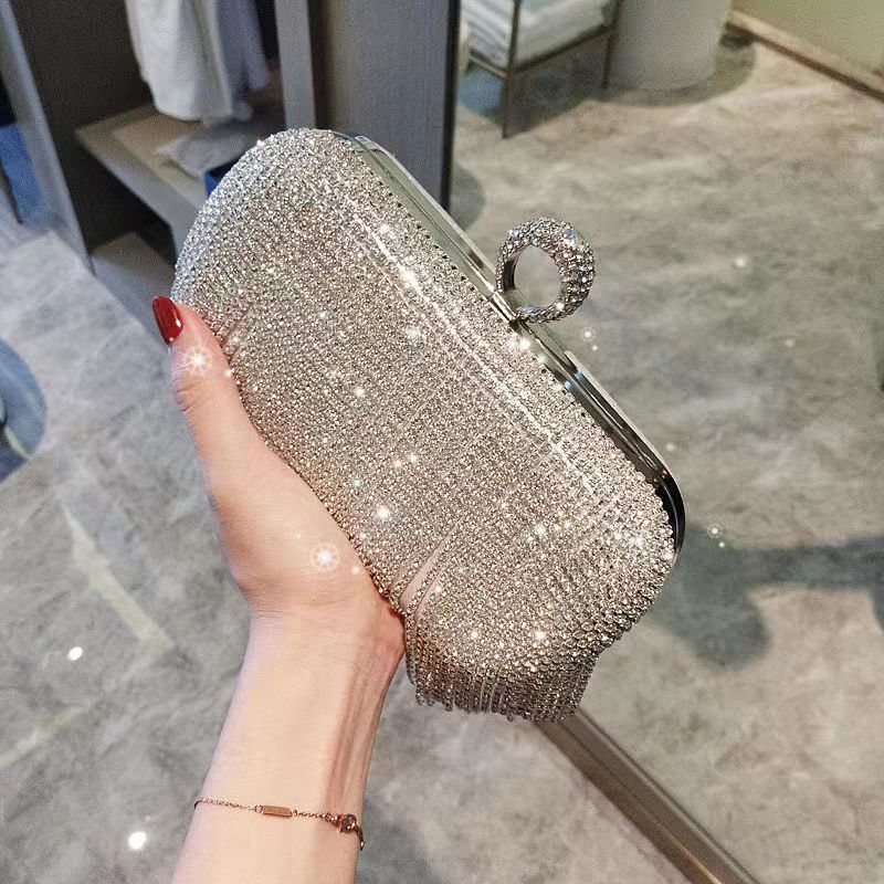 Fashion design tassel rhinestone dinner bag Clutch bag Skew straddle Bag Lady diamond-studded evening gown wedding banquet bag