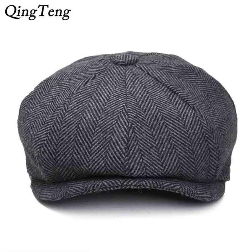 Plus Size Peaky Blinders Men BERETS HAT Autumn Vintage HerringBone Octagon Cap Women's Casual Pumpkin Gatsby Flat Beret 21042332Z