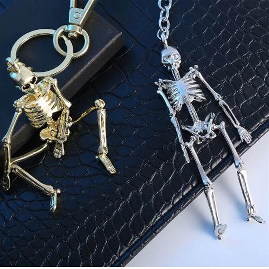 Opvouwbare skelet hanger sleutelhanger voor mannen vrouwen antiek zilver kleur metaallegering schedel tas charme sleutelhanger autosleutelhanger keyring299E