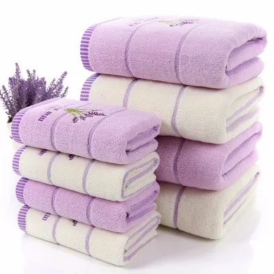 High Quality Luxury 100% Lavender Cotton Fabric Purple White Towel Set Bath Towels For Adults Child Face Towel Bathroom 218F