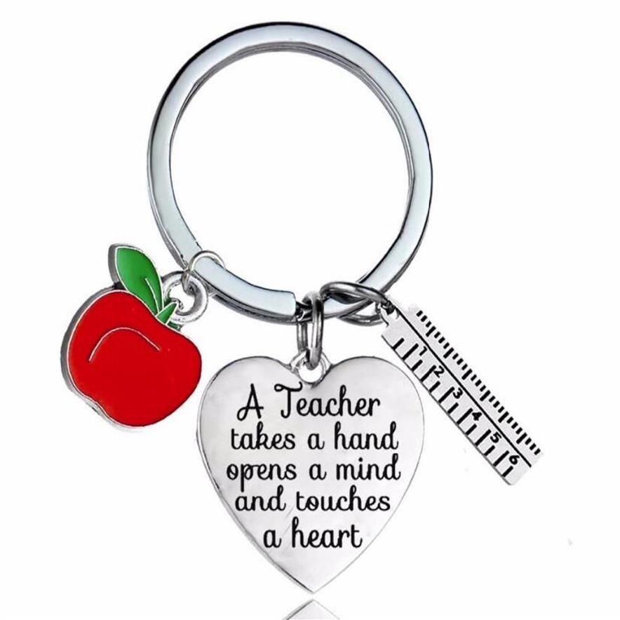 lote um professor leva uma mão abre a mente e toca coração chaveiro presentes bpple régua encantos chaveiros para professores jóias keych2302