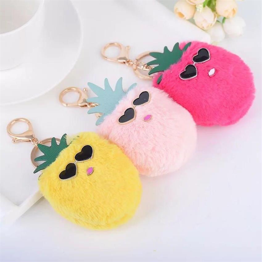 Keychains Fashion Cute Plush Fruit Key Chains Creative Glasses ananas CAR Keychain vrouwelijke tassen hangteken accessoires meisje cadeau2639