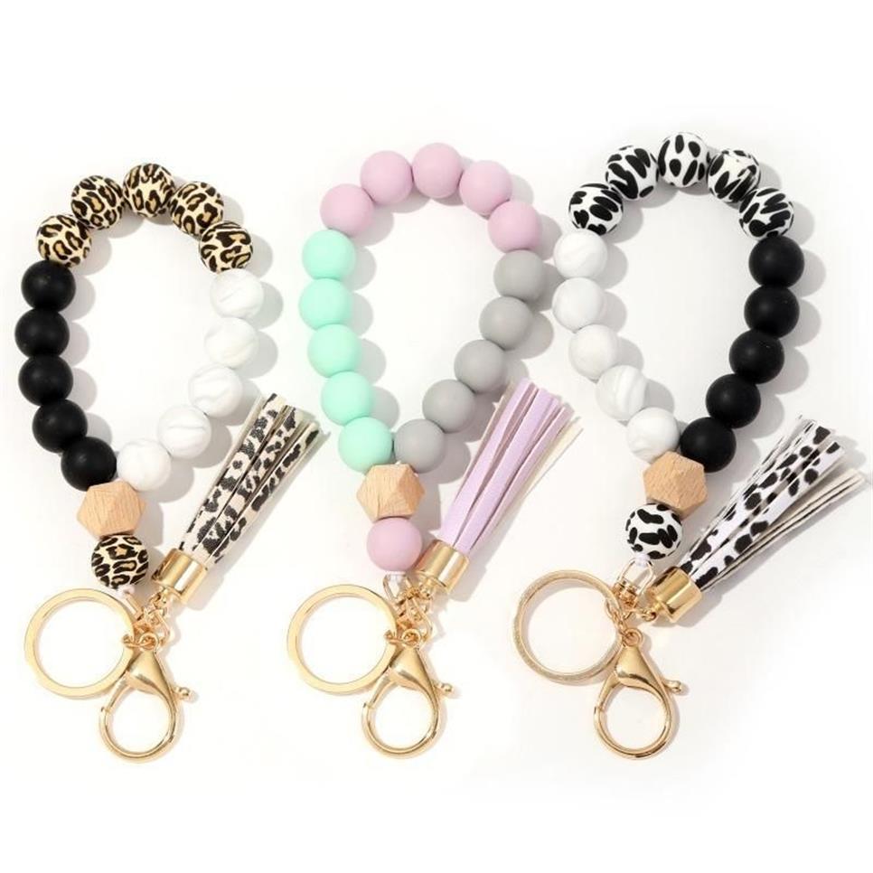 Porte-clés Bracelet porte-clés Bracelet perles de Silicone porte-clés à la main femmes porte-clés dragonne cadeaux 244v