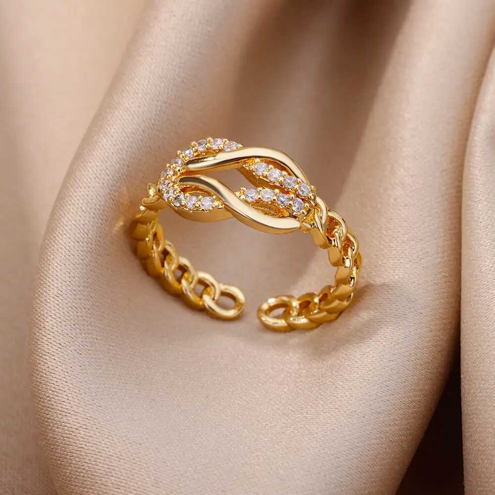 Wedding Rings Zircon Twist Rings For Women Gold Plated Stainless Steel Opening Twist Ring Wedding Party Aesthetic Jewelry Gift anillos mujer