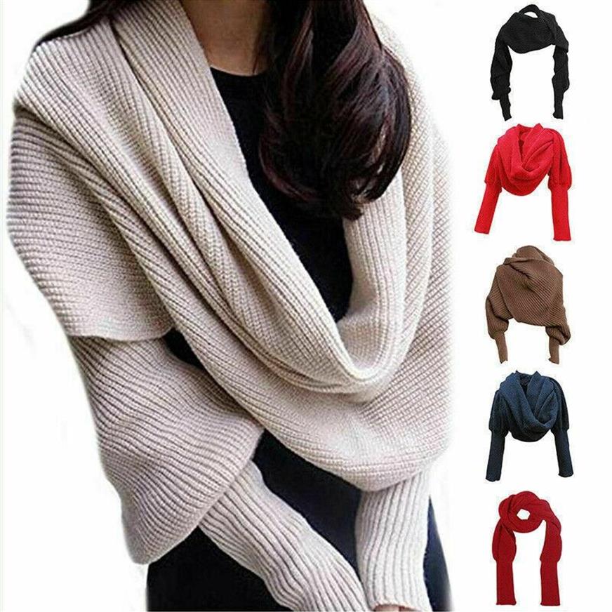 Schals Mode Frauen Lady Strickpullover Tops Schal mit Ärmel Wickel Winter warmer Schal schwarz Beige grün rot231g