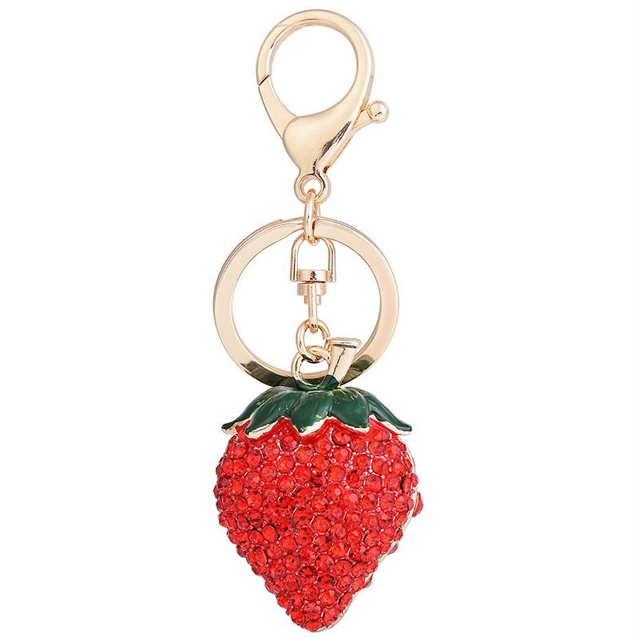 Rosso Fragola Bella Ciondolo in vetro Borsa auto Borsa Portachiavi Catena di gioielli Serie regalo Frutta Nuovo portachiavi di moda Trendy Unisex283C