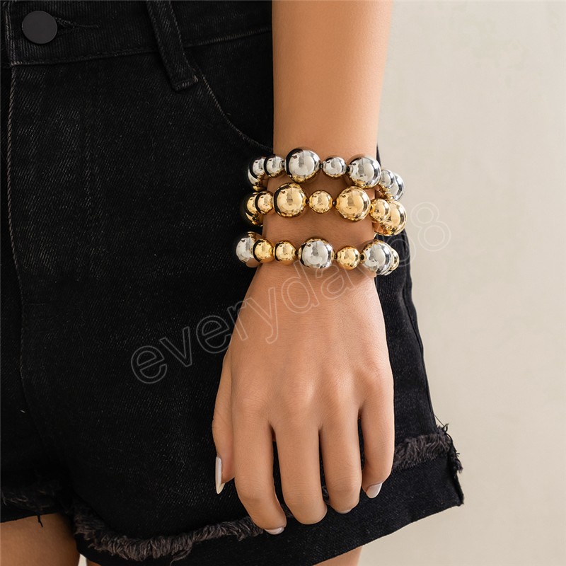 Vintage Big Chain Bracelets Women Trendy Classic Elastic Strand Beads Charm Bangles Couple Hand Jewelry