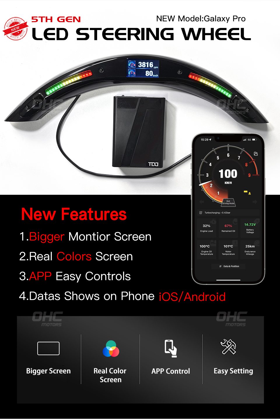 Bil LED -skärmens ratt kompatibel för Acura RDX Real Carbon Fiber
