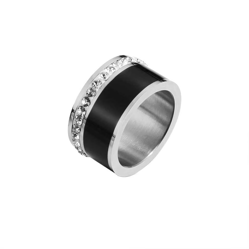 Luxury Black White Resin Ceramic Rings Female Fashion Love Promise Engagement Wedding Bridal Stainless Steel Kt9m