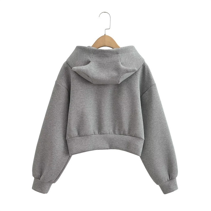 Piccola felpa con cappuccio Little Devil con cappuccio alla moda fresca Autunno e inverno Nuovo cardigan con zip corta tinta unita da donna