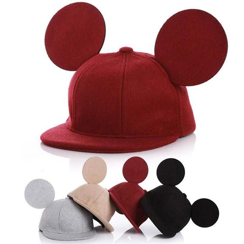 Ball Caps Fashion Parent-Child Mouse Ears Wool Baseball Cap Children Animal Flat Brim Beach Women Men Snapback Hat Kids Hip Hop Ha287A