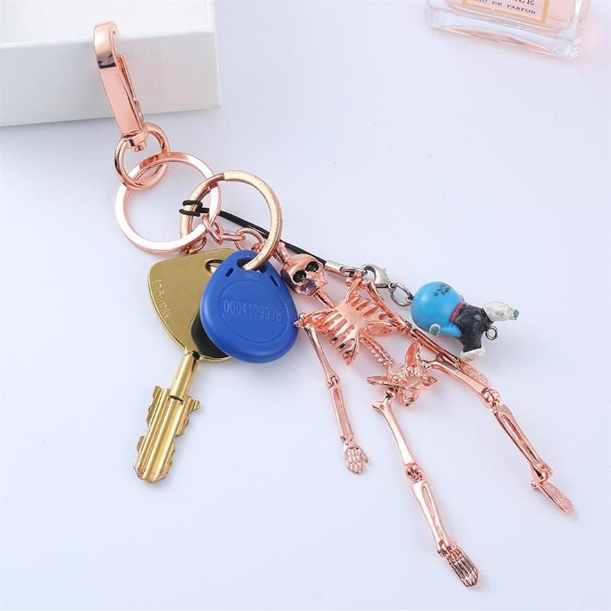 Keychains Gwwfs Skull Skeleton Pendant Key Chain Men Women Bag Charm Ring Car Keychain Keyrings Chaveiro Gift2850