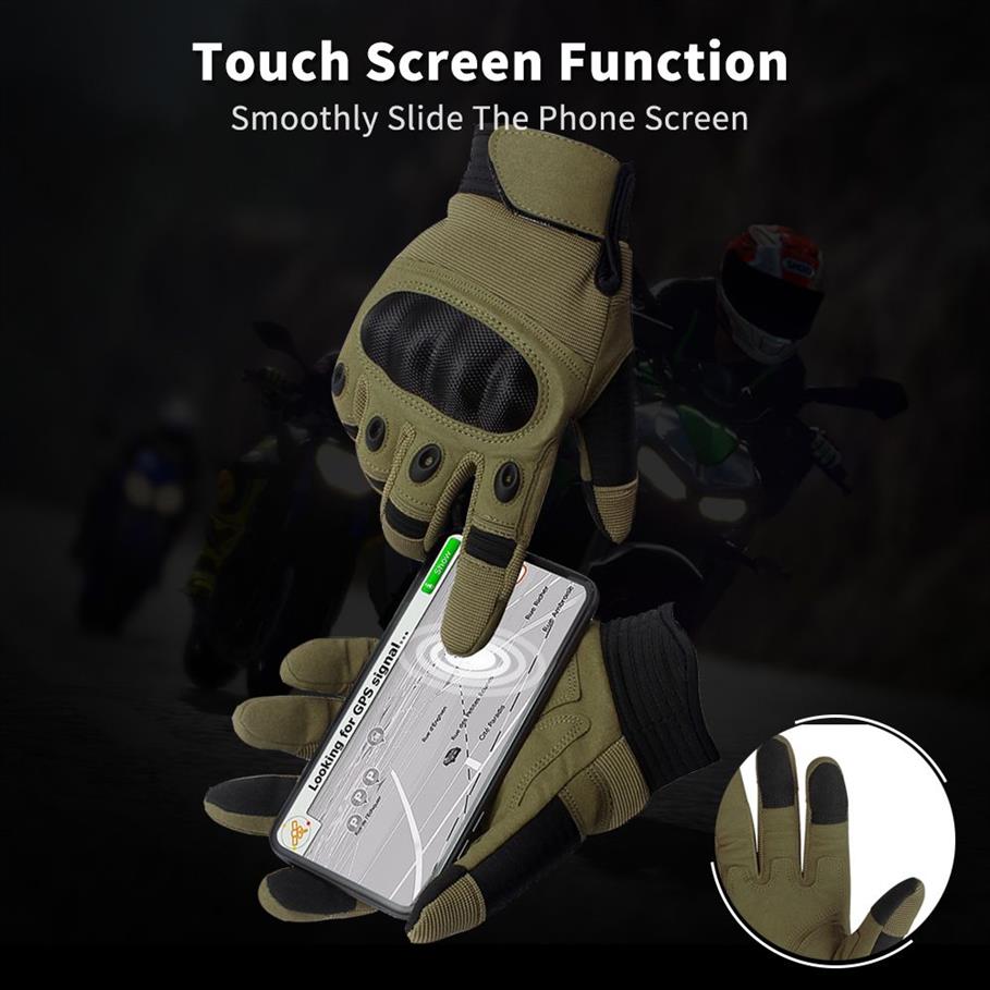 قفازات إصبع تكتيكية خضراء كاملة من الرجال اللمس الشاشة الصلبة المفصلية الصلبة للرياح الرماية للدراجة النارية لرياضية الجيش القفاز T20312A