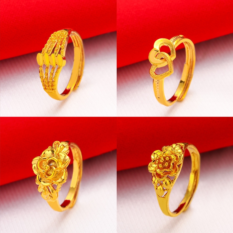 Bagues de bande Dragon Bow Feuille de Lotus Plaqué Or Jaune 10 Pièces Beaucoup Style Mixte Gtkr1 Mode Taille Ouverte Femmes 24K Plaque Bague Goutte D