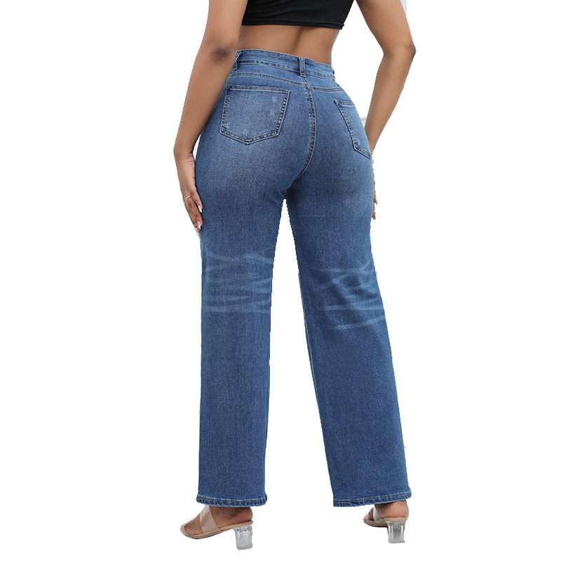 Vrouwen Casual Jeans Flare Broek Kniegaten Gescheurd Verontruste Vintage Midden Taille Fit Vrouwelijke Rechte Broek Hoge Kwaliteit Gratis Verzending