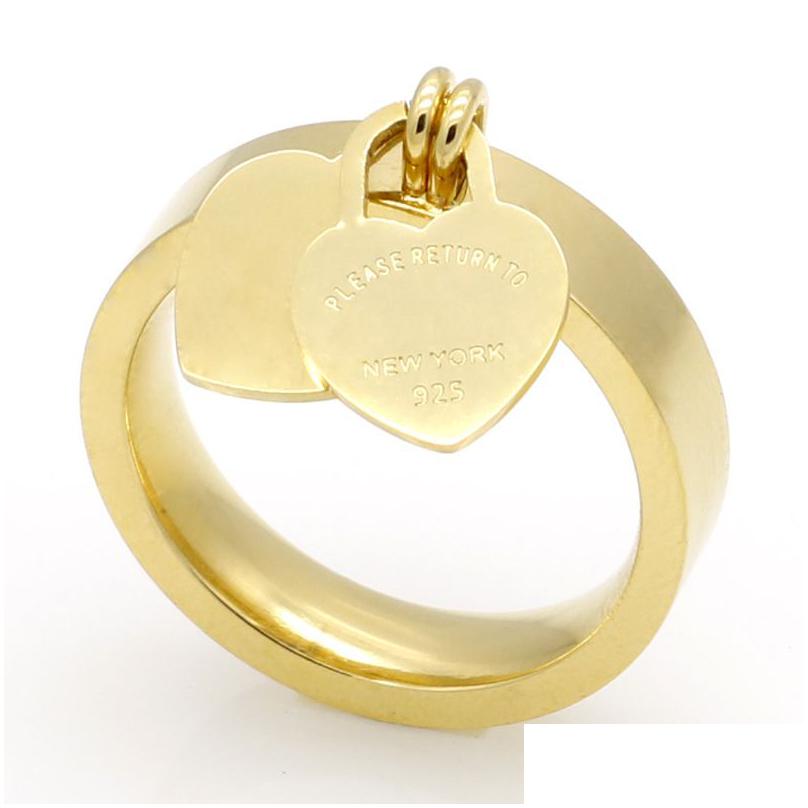 Band Rings Designer Ring Smycken Love Heart 316l Titanium Gold-Plated Heart-Shaped Fashion T Letter Dubbel kvinnliga löften för mig Dhkla