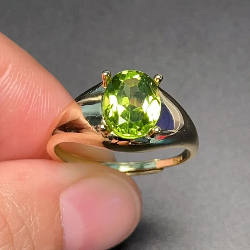 Anel de peridoto de prata esterlina real garantido para mulher de escritório 7mm x 9mm 1ct anel de prata peridoto natural 925 com revestimento de ouro 18K